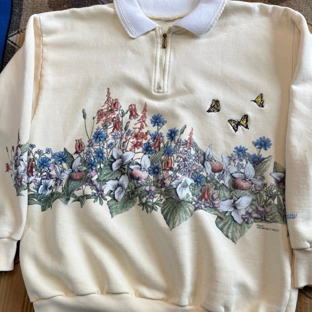 Vintage 90s Women’s Art Unlimited Butterfly Nature Outdoor Sweatshirt Size Small - Picture 5 of 14